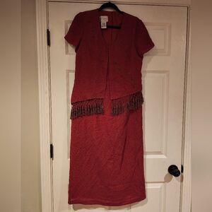 Karin Stevens vintage burgundy midi dress with bead and tassle detailsize 12
